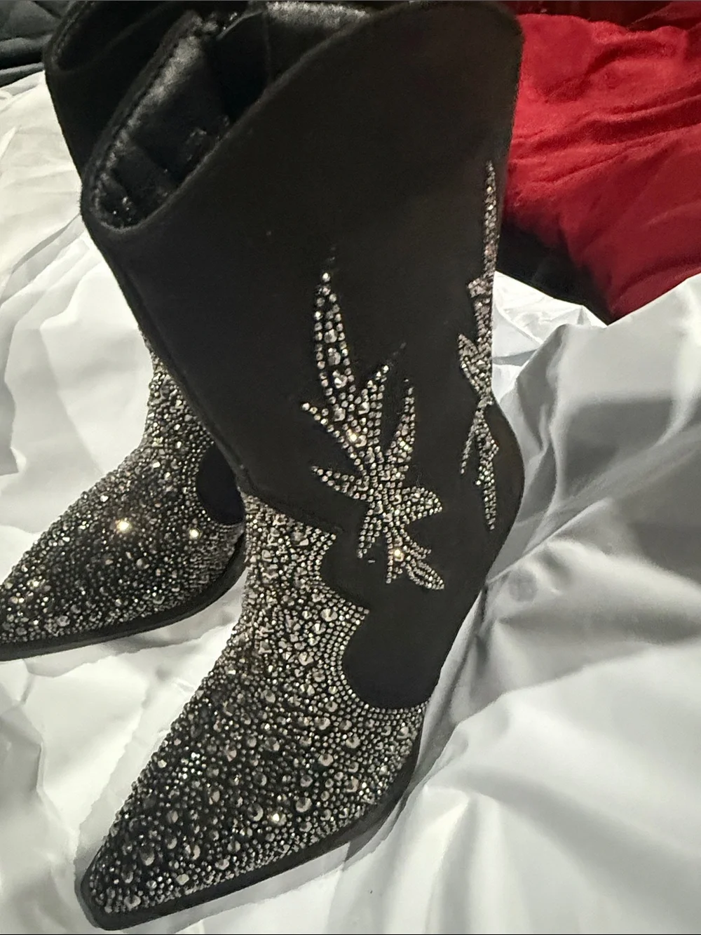 Embellished Black Western Ankle Boots
